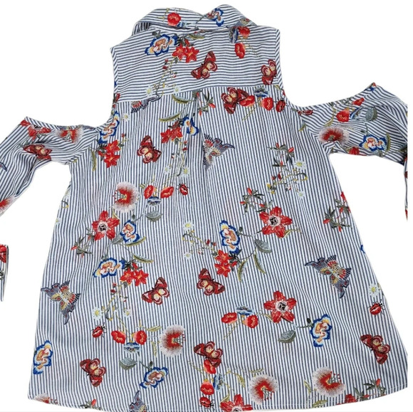 Karlie Cut Out Shoulder Striped Floral Butterfly Long Sleeve Size M - Picture 2 of 11